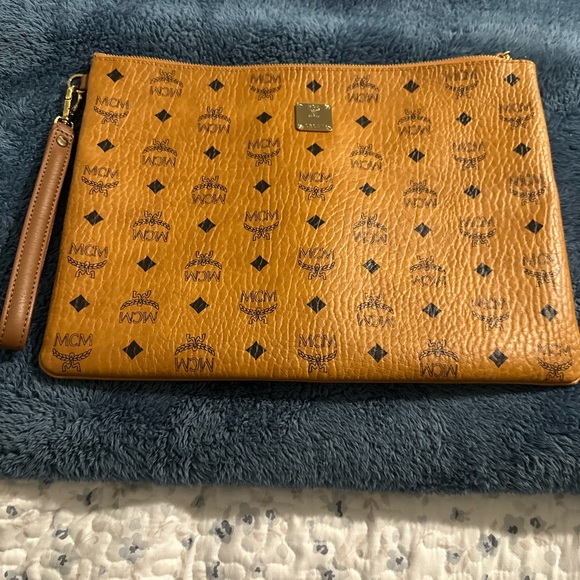 MCM Handbags - MCM Tan Visetos Large Pouch/Clutch